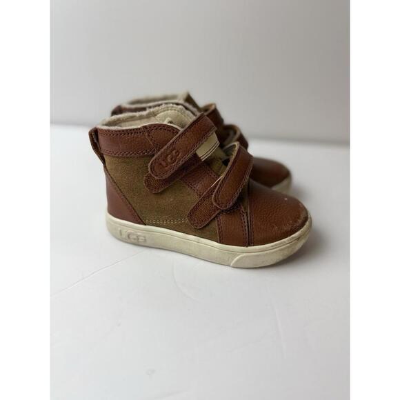 UGG Toddler Rennon High Top Leather Brown Sneaker Sz 8 - Picture 1 of 7